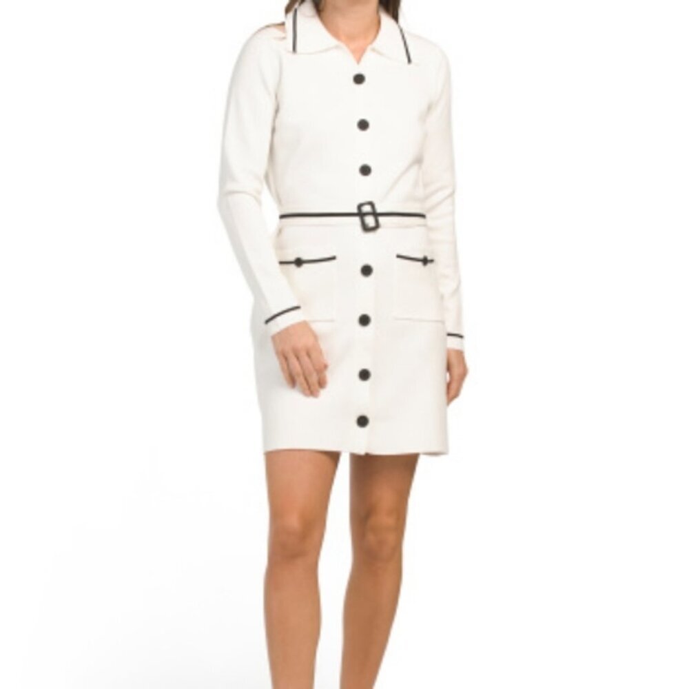 Nicole Miller New York Women's Button Front Belted Mini Sweater Dress Size M.